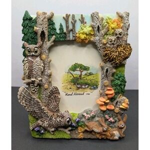Resin Woodland Owl & Rabbit Picture Frame Forest Wildlife Nature Decor